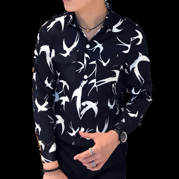 Μοντέρνο ανδρικό  πουκάμισο  σε μαύρο και άσπρο με εκτύπωση