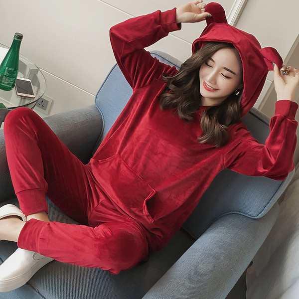 Set sport pentru gravide din catifea in negru si rosu