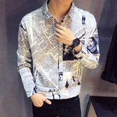 Cămașă modernă pentru bărbați cu imprimeu în alb și negru