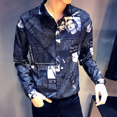 Cămașă modernă pentru bărbați cu imprimeu în alb și negru