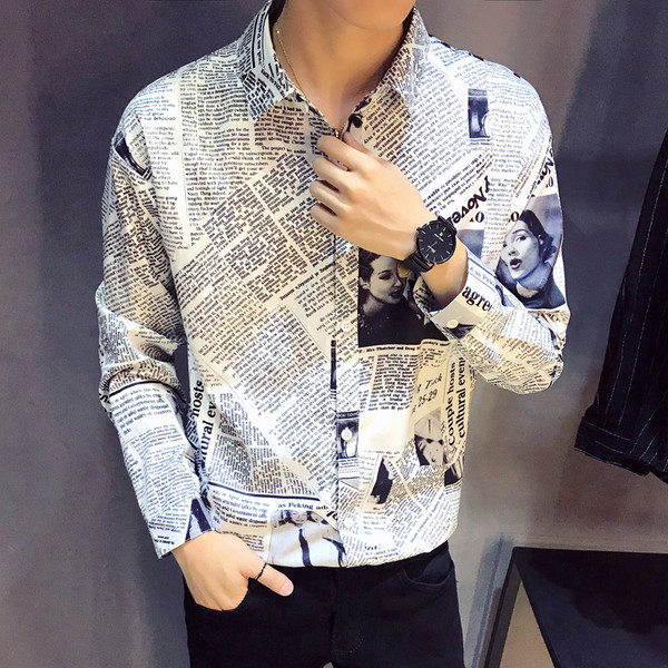 Cămașă modernă pentru bărbați cu imprimeu în alb și negru