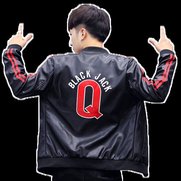 Ανδρικό αθλητικό casual οικολογικό δερμάτινο  μπουφάν με πολύχρωμα μοτίβα