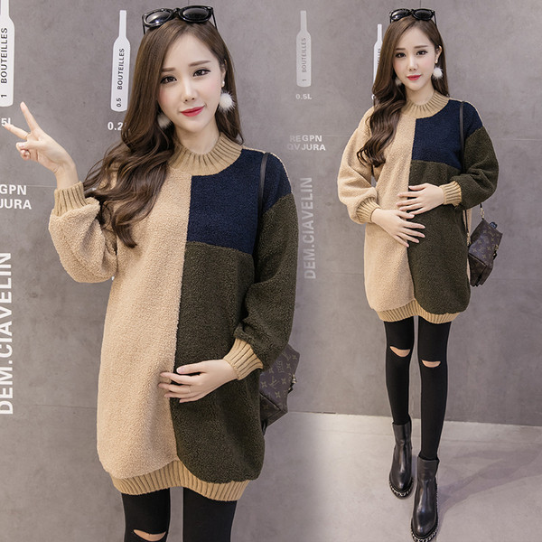 Зимен пуловер за бременни жени с О-образна яка