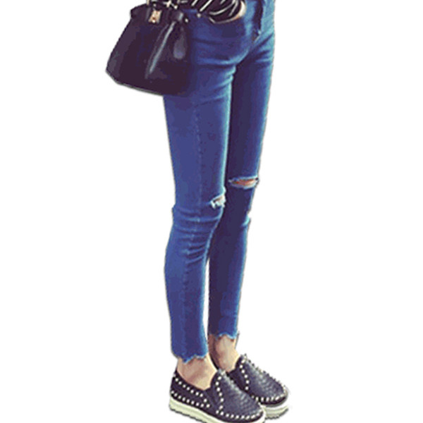 Μοντέρνα τζιν για εγκύους με σκισμένα σχέδια σε μπλε χρώμα