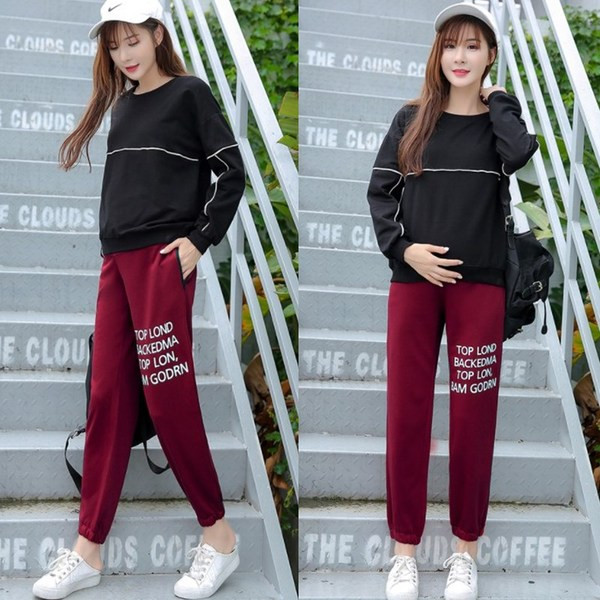 Καθημερινά παντελόνια για έγκυες γυναίκες σε δύο χρώματα με επιγραφές