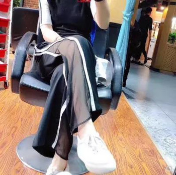 Модерен панталон за бременни жени с мрежа и страничен кант в черен цвят
