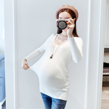Еластичен пуловер за бременни жени с V-образно деколте в няколко цвята