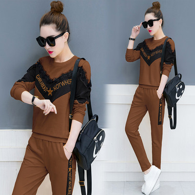 Άνετο  casual γυναικείο σετ με επιγραφή και δαντέλα σε διάφορα χρώματα