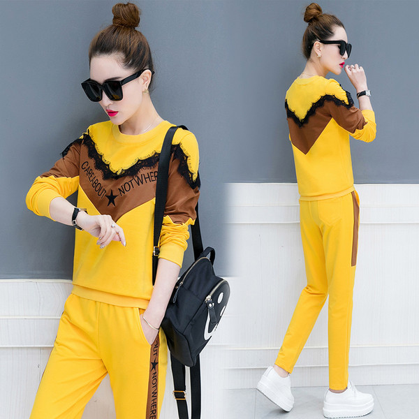 Άνετο  casual γυναικείο σετ με επιγραφή και δαντέλα σε διάφορα χρώματα