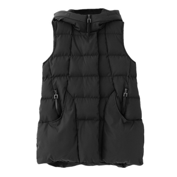 Vesta de dama moderna cu gluga si puf in doua culori