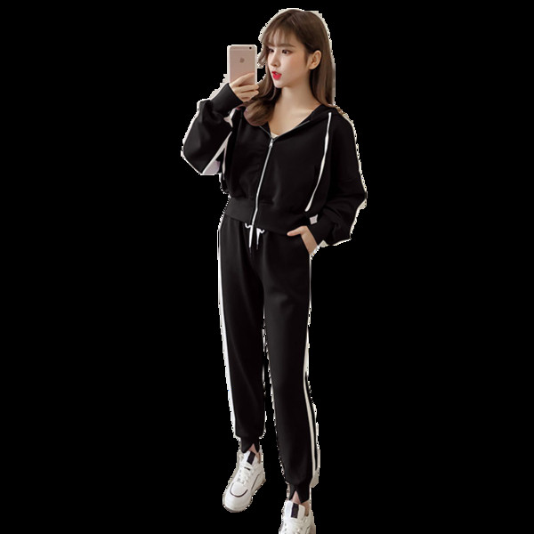 Αθλητικό γυναικείο σύνολο με πλευρική μπορντούρα σε τρία χρώματα