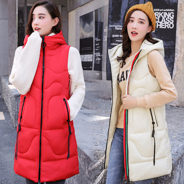 Γυναικείο μακρύ γιλέκο με κουκούλα σε διάφορα χρώματα