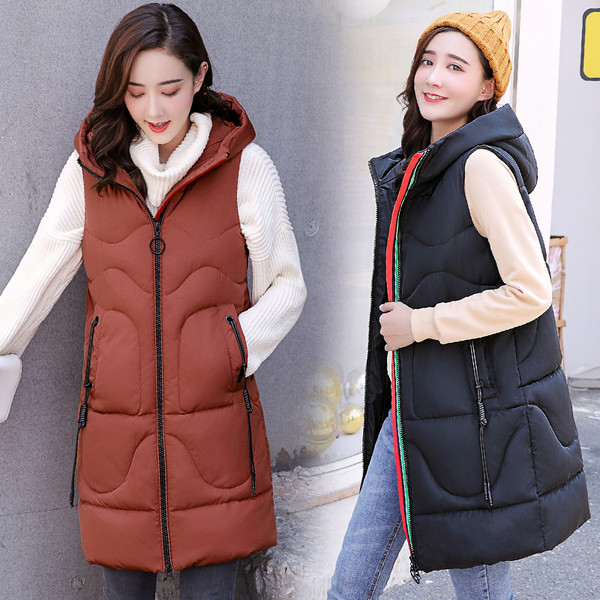 Γυναικείο μακρύ γιλέκο με κουκούλα σε διάφορα χρώματα