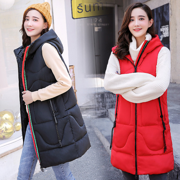 Γυναικείο μακρύ γιλέκο με κουκούλα σε διάφορα χρώματα