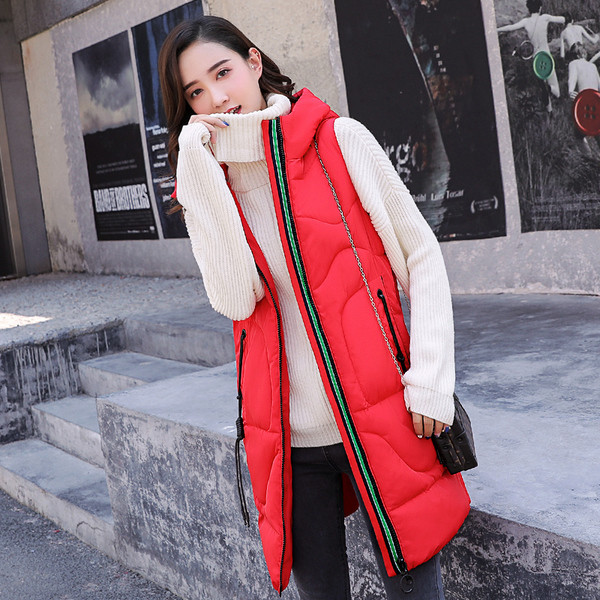 Γυναικείο μακρύ γιλέκο με κουκούλα σε διάφορα χρώματα