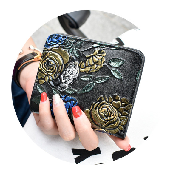 Γυναικείο χαρτοφυλάκιο με φυτικά μοτίβα σε τέσσερα χρώματα