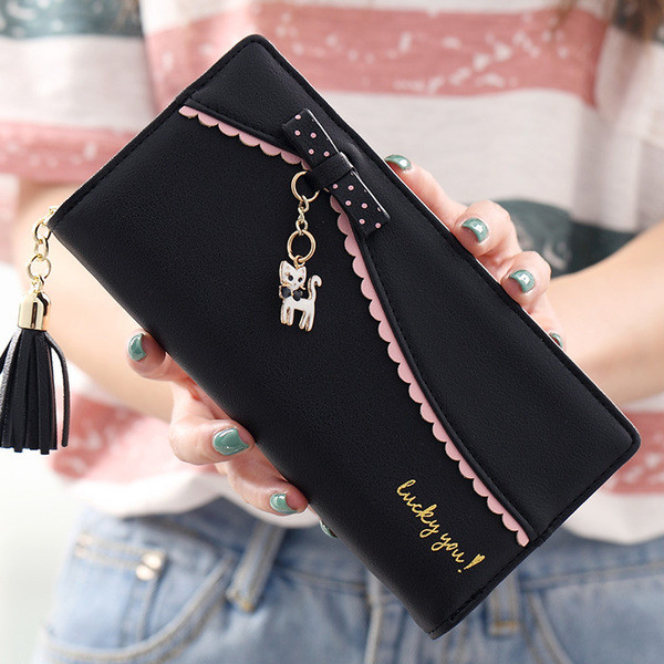 Portofel de dama modern cu panglica in mai multe culori