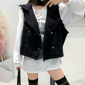 Μοντέρνο γυναικείο τζιν γιλέκο σε μαύρο χρώμα