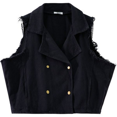 Μοντέρνο γυναικείο τζιν γιλέκο σε μαύρο χρώμα