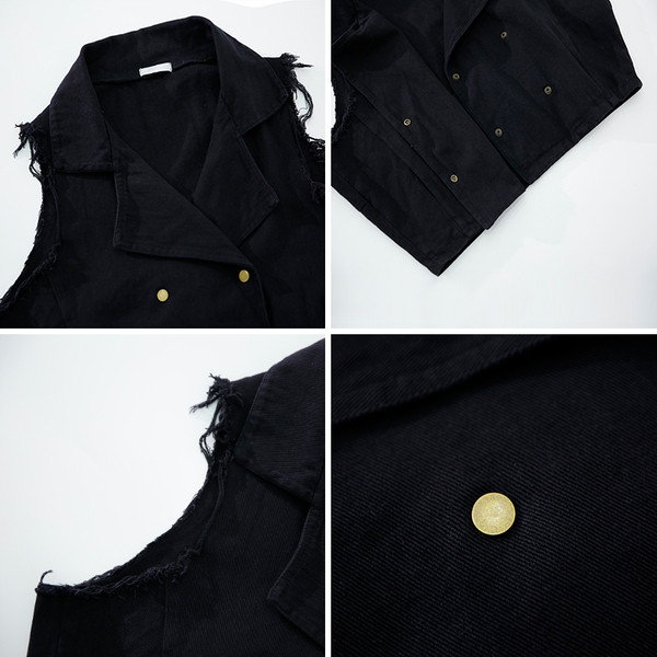 Μοντέρνο γυναικείο τζιν γιλέκο σε μαύρο χρώμα