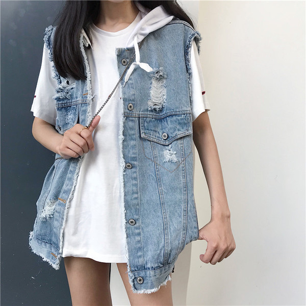 Κομψό τζιν  γιλέκο με κουμπιά