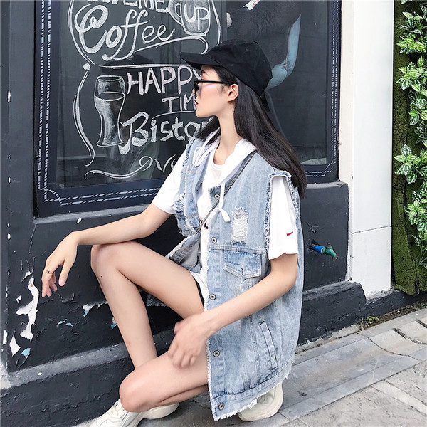 Κομψό τζιν  γιλέκο με κουμπιά