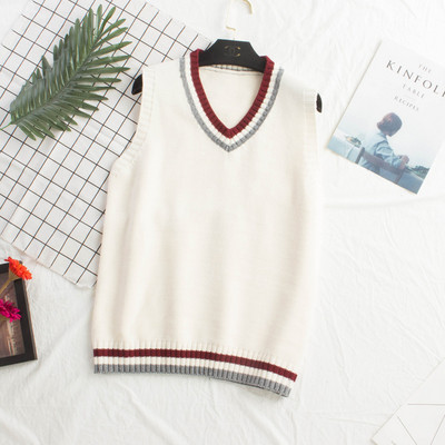 Μοντέρνο μάλλινο γιλέκο με ντεκολτέ σε σχήμα V σε άσπρο και μπλε χρώμα