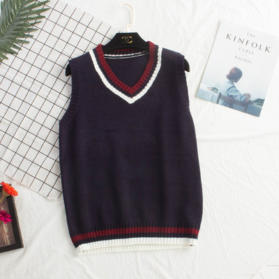 Μοντέρνο μάλλινο γιλέκο με ντεκολτέ σε σχήμα V σε άσπρο και μπλε χρώμα