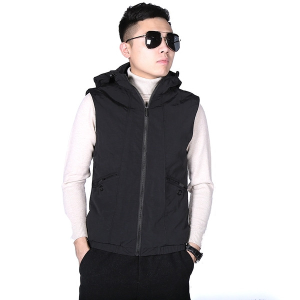 Ανδρικό σπορ καθημερινό γιλέκο με κουκούλα σε σκούρο χρώμα