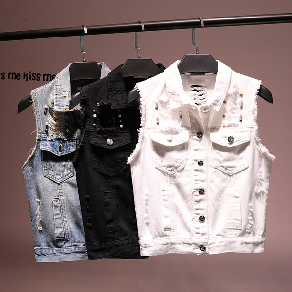 Vesta de dama din denim cu decor in trei culori