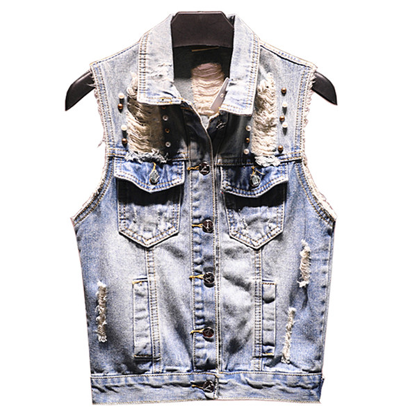 Vesta de dama din denim cu decor in trei culori