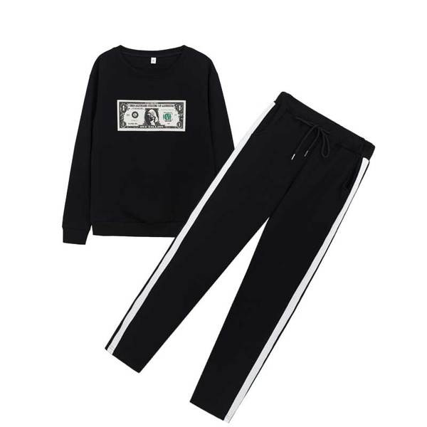 Спортен дамски комплект в черен, бял и червен цвят с апликация