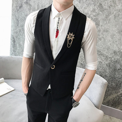 Κομψό μακρύ ανδρικό γιλέκο με διακοσμητικές τσέπες