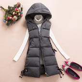 Дълъг дамски елек с качулка в няколко цвята