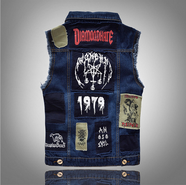 Μοντέρνο τζην ανδρικό γιλέκο με επιγραφή, εκτύπωση 