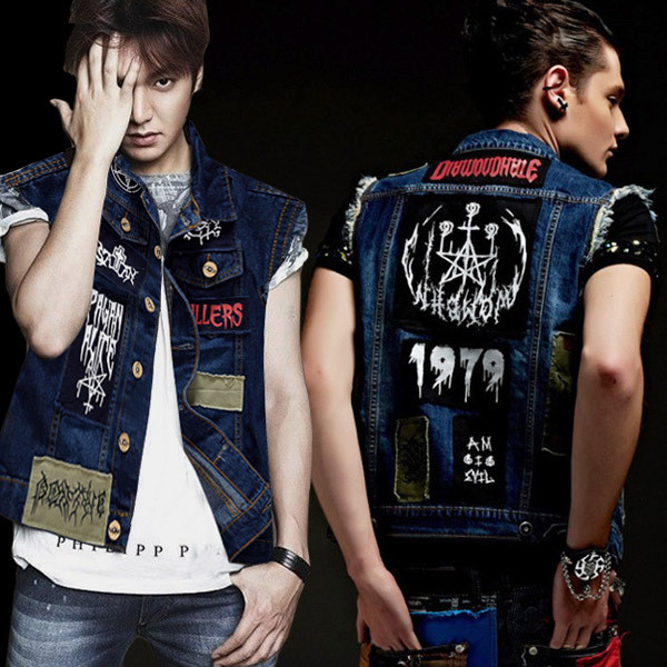 Μοντέρνο τζην ανδρικό γιλέκο με επιγραφή, εκτύπωση 