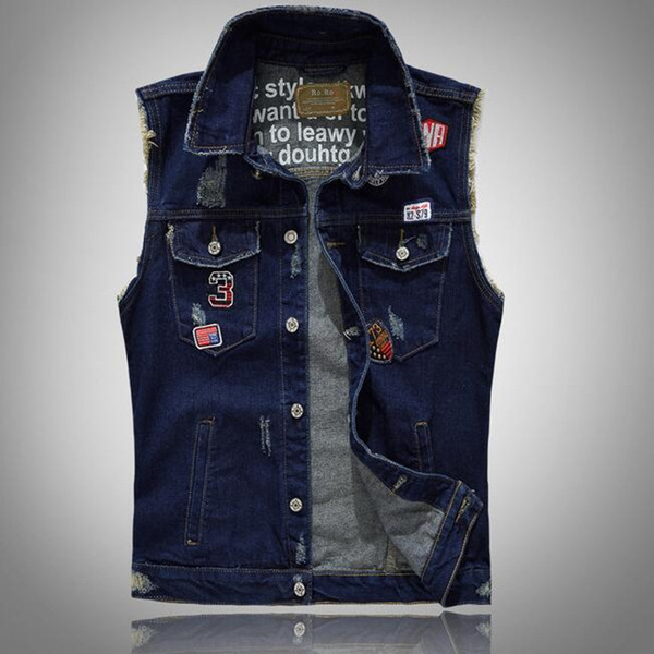 Μοντέρνο τζην ανδρικό γιλέκο με επιγραφή, εκτύπωση 