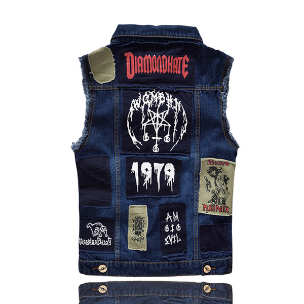 Μοντέρνο τζην ανδρικό γιλέκο με επιγραφή, εκτύπωση 