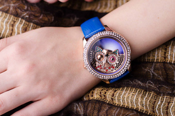 Часовник Prance Owl в Синьо с Естествена кожа