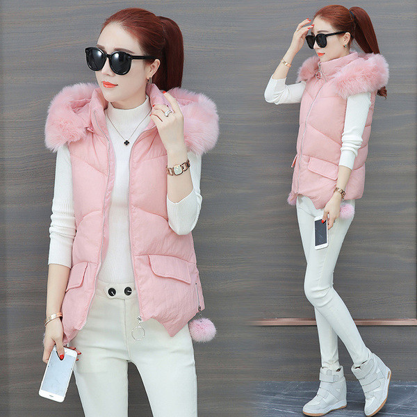 Κομψό γυναικείο γιλέκο με κουκούλα και γούνα σε διάφορα χρώματα