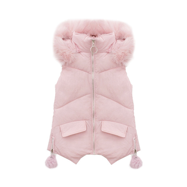 Κομψό γυναικείο γιλέκο με κουκούλα και γούνα σε διάφορα χρώματα