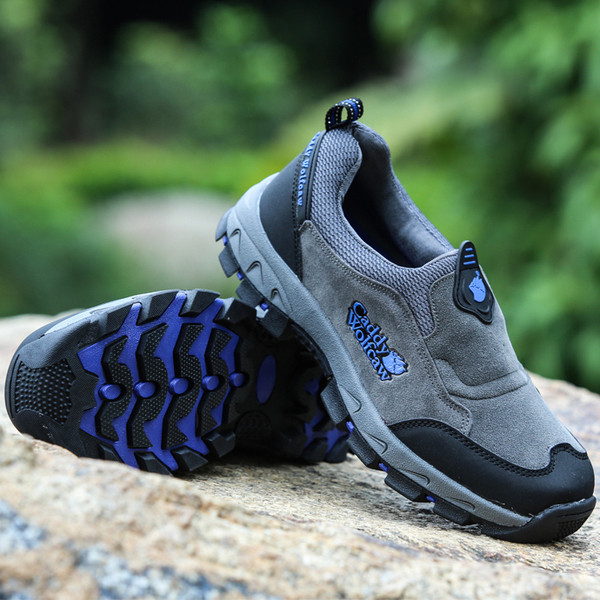 Ανδρικά υποδήματα πεζοπορίας σε γκρι-μπλε χρώμα