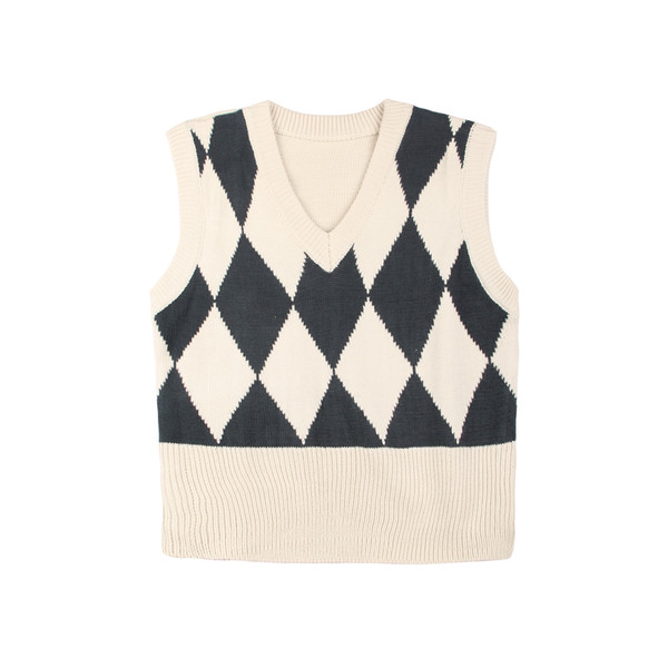 Γυναικείο μάλλινο γιλέκο με ντεκολτέ σε σχήμα V σε δύο χρώματα