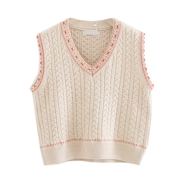 Κομψό πλεκτό γιλέκο με ντεκολτέ σε σχήμα V σε δύο χρώματα