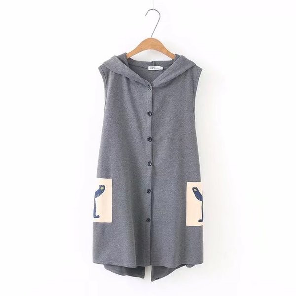 Μακρύ γιλέκο με κυκούλα σε τρία χρώματα