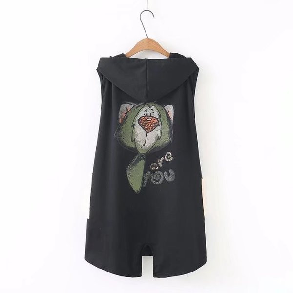 Μακρύ γιλέκο με κυκούλα σε τρία χρώματα