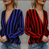 Σέξυ γυναικείο πουκάμισο με βαθύ ντεκολτέ - μπλε και κόκκινο χρώμα