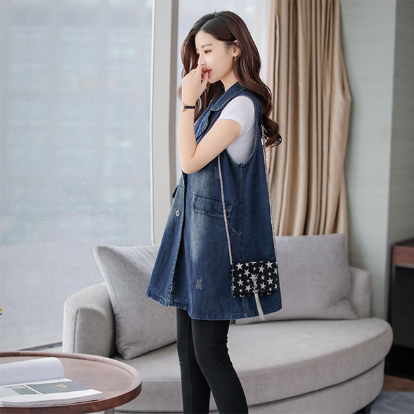 Vestă lungă din denim cu decolteu în V