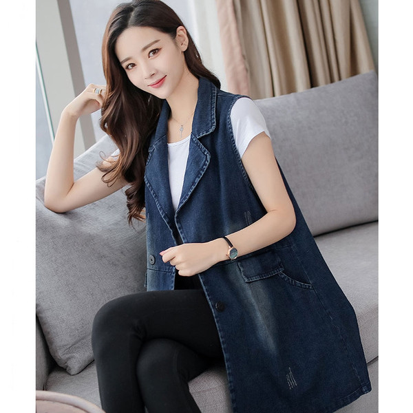 Vestă lungă din denim cu decolteu în V