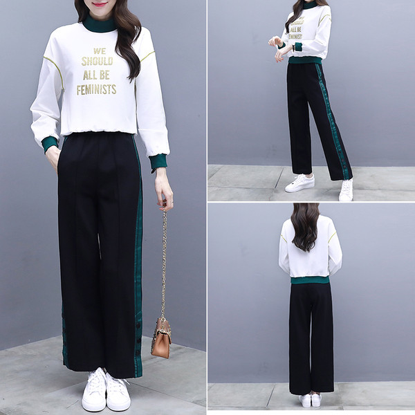 Set sport pentru femei din două părți cu inscripție și margine colorată